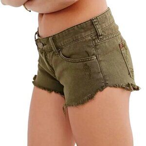 Urban Outfitters BDG Low Rise Dolphin Denim Shorts Olive Army Green - 27